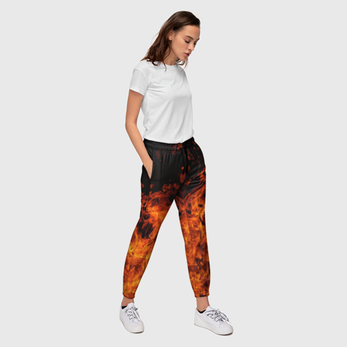 Женские брюки 3D с принтом Огонь, вид сбоку #3