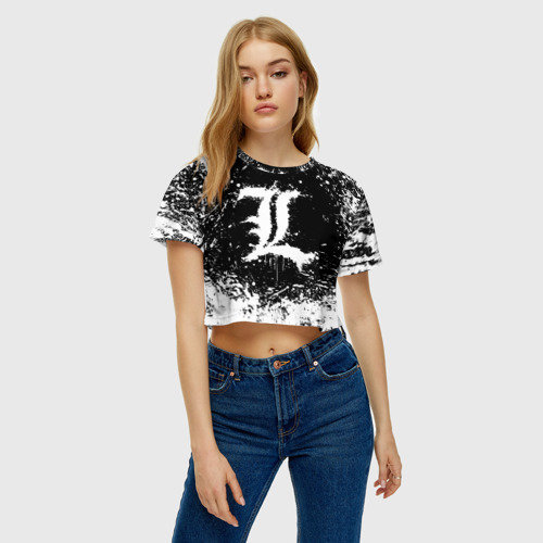 Женская футболка Crop-top 3D L letter кляксы, цвет 3D печать - фото 3