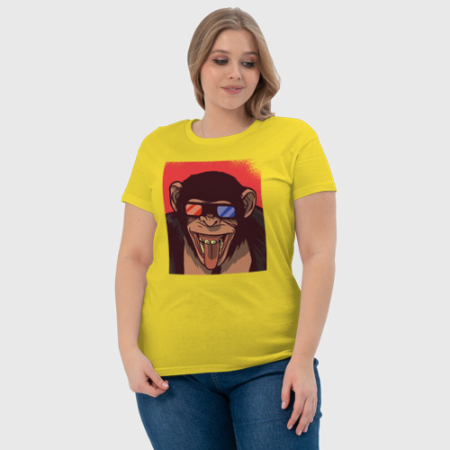 Женская футболка хлопок Обезьяна 3D, цвет желтый - фото 6
