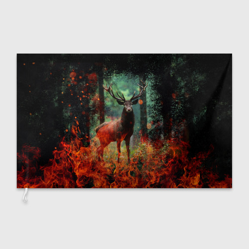 Флаг 3D Олень в горящем лесу Сибири - фото 3