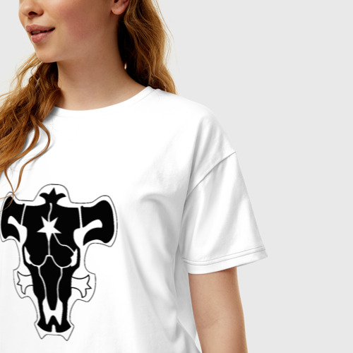 Женская футболка хлопок Oversize Орден черного быка монохром, цвет белый - фото 3