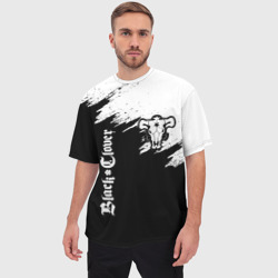 Мужская футболка oversize 3D Чёрный Бык разделенный фон - фото 2