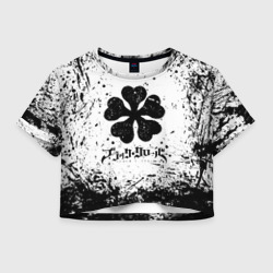 Женская футболка Crop-top 3D Черный Клевер испачканный фон