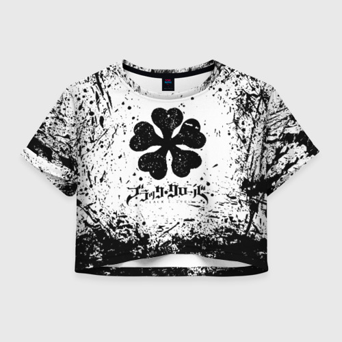 Женская футболка Crop-top 3D Черный Клевер испачканный фон, цвет 3D печать