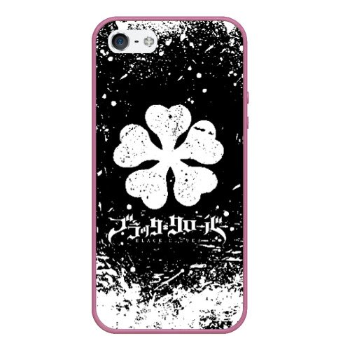 Чехол для iPhone 5/5S матовый Черный клевер лого, цвет розовый