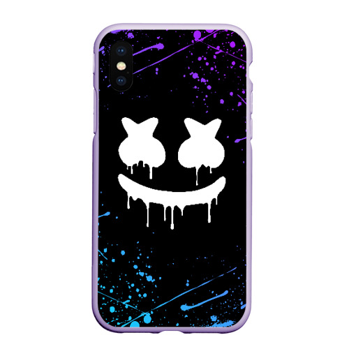 Чехол для iPhone XS Max матовый Marshmello краски и ничего лишнего смайл Маршмелло, цвет светло-сиреневый