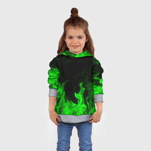 Детская толстовка 3D Зелёный огонь green fire, цвет меланж - фото 4
