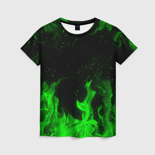 Женская футболка 3D Зелёный огонь green fire, цвет 3D печать