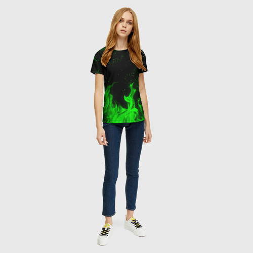 Женская футболка 3D Зелёный огонь green fire, цвет 3D печать - фото 5