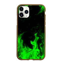 Чехол для iPhone 11 Pro матовый Зелёный огонь green fire