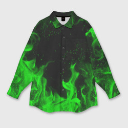 Мужская рубашка oversize 3D Зелёный огонь green fire