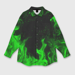 Женская рубашка oversize 3D Зелёный огонь green fire