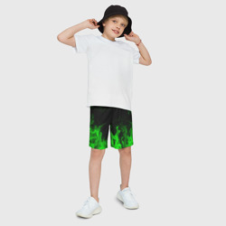 Детские спортивные шорты 3D Зелёный огонь green fire - фото 2