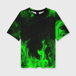 Женская футболка oversize 3D Зелёный огонь green fire