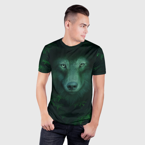 Мужская футболка 3D Slim Сибирь. Лесной волк, цвет 3D печать - фото 3