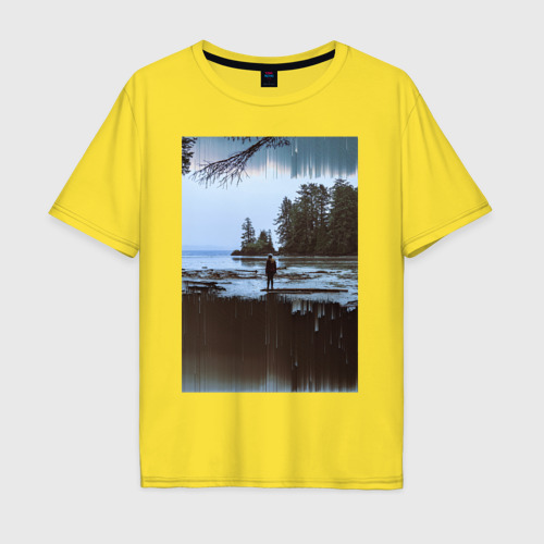 Мужская футболка хлопок Oversize Glitch view, цвет желтый