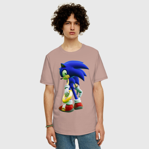 Мужская футболка хлопок Oversize Sonic, цвет пыльно-розовый - фото 3