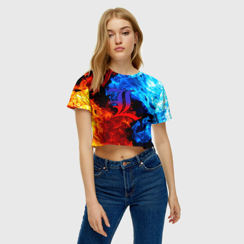 Женская футболка Crop-top 3D L letter fire, цвет 3D печать - фото 3