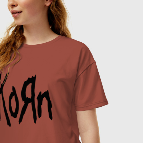 Женская футболка хлопок Oversize Korn, цвет кирпичный - фото 3
