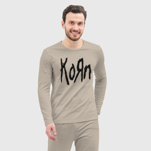 Мужская пижама с лонгсливом хлопок Korn, цвет миндальный - фото 5