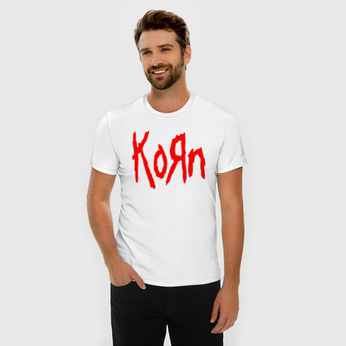Мужская футболка хлопок Slim с принтом Korn, фото на моделе #1