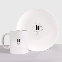 Набор: тарелка + кружка BTS автографы