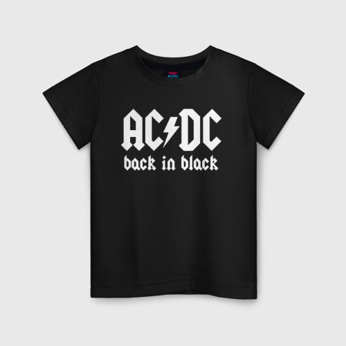 Детская футболка из хлопка с принтом AC/DC back IN black, вид спереди №1