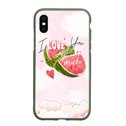 Чехол для iPhone XS Max матовый I love you very much, цвет темно-зеленый