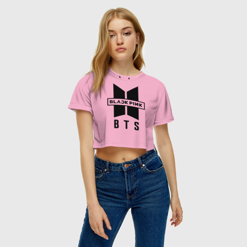 Женская футболка Crop-top 3D BTS and Blackpink, цвет 3D печать - фото 4