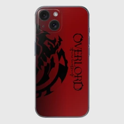 Чехол для iPhone 15 силиконовый с защитой камеры Черный логотип оверлорд на красном фоне