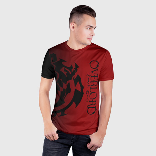 Мужская футболка 3D Slim Черный логотип оверлорд на красном фоне, цвет 3D печать - фото 3