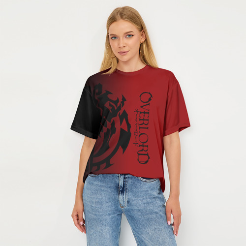Женская футболка oversize 3D Черный логотип оверлорд на красном фоне, цвет 3D печать - фото 5