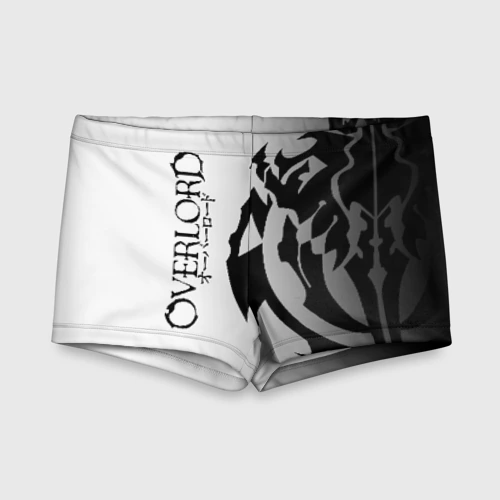 Детские купальные плавки 3D Черный лого оверлорд на белом фоне