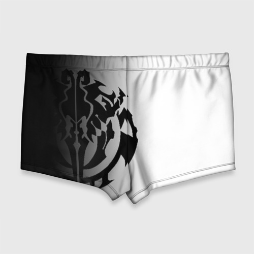 Мужские купальные плавки 3D Черный лого оверлорд на белом фоне, цвет 3D печать - фото 2