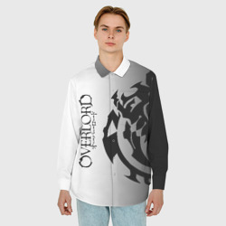 Мужская рубашка oversize 3D Черный лого оверлорд на белом фоне - фото 2