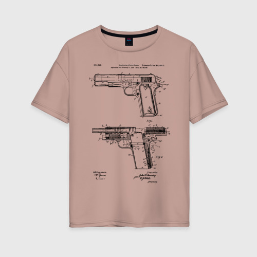 Женская футболка хлопок Oversize Пистолет, цвет пыльно-розовый