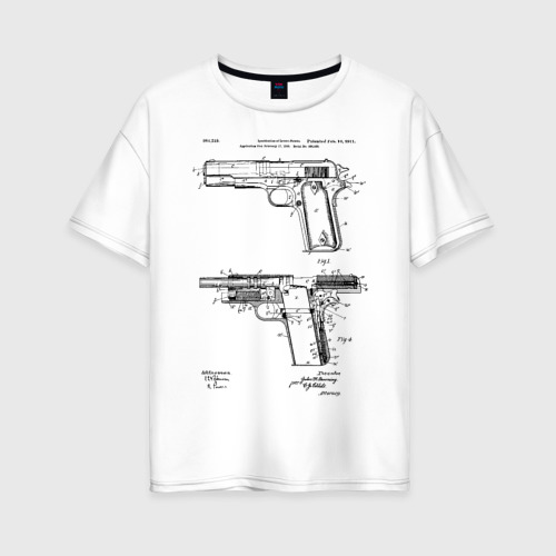 Женская футболка оверсайз из хлопка с принтом Пистолет, вид спереди №1