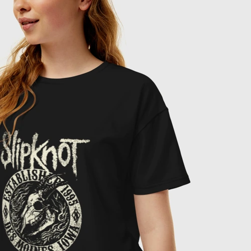 Женская футболка хлопок Oversize с принтом Slipknot, фото на моделе #1