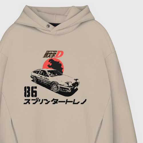 Мужское худи Oversize хлопок Initial D Хачироку, цвет миндальный - фото 4