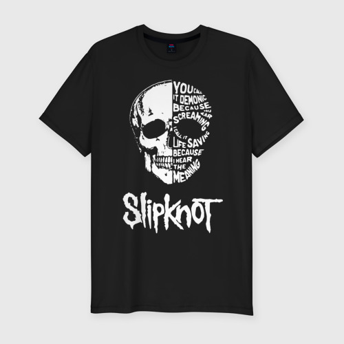 Мужская приталенная футболка из хлопка с принтом Slipknot, вид спереди №1
