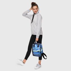 Рюкзак с принтом Вангог для женщины, вид на модели спереди №4. Цвет основы: белый