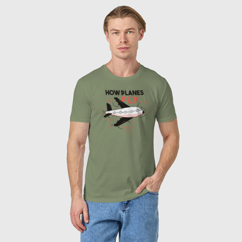 Мужская футболка хлопок Как летает Самолет, цвет авокадо - фото 3
