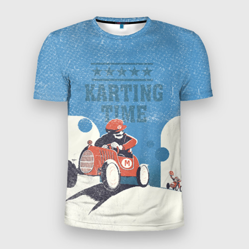 Мужская футболка приталенная с принтом Karting time, вид спереди №1