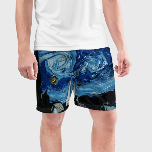 Мужские шорты спортивные с принтом Звёздная ночь Вангог, фото на моделе #1