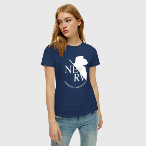 Женская футболка хлопок Evangelion nerv 7, цвет темно-синий - фото 3