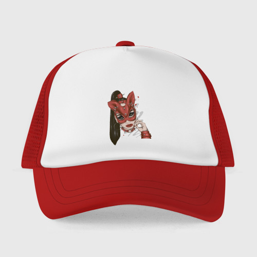 Детская кепка тракер Девушка в маске кошки, цвет красный - фото 2
