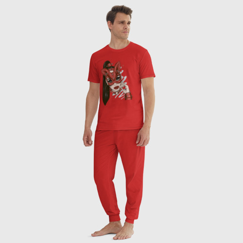 Мужская пижама хлопок Девушка в маске кошки, цвет красный - фото 5