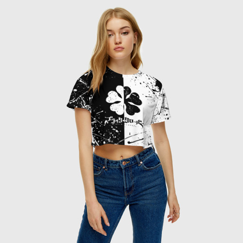Женская футболка Crop-top 3D Черный Клевер половина фон запачкана, цвет 3D печать - фото 4