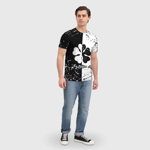 Мужская футболка 3D Черный Клевер половина фон запачкана - фото 5
