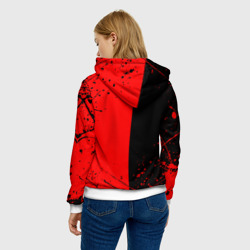 Толстовка с принтом Warframe red Stalker для женщины, вид на модели сзади №2. Цвет основы: белый
